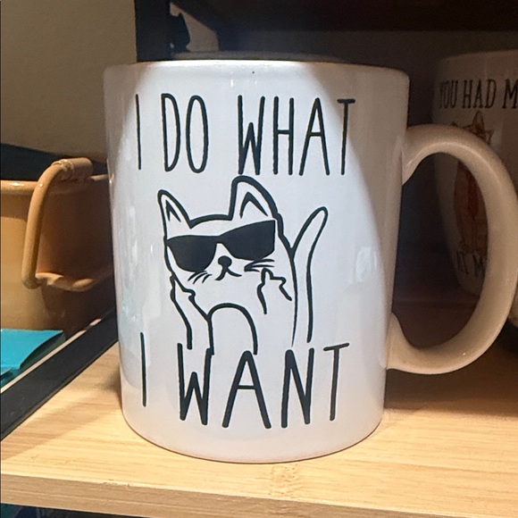 Other - White Cat Mug with Black Text